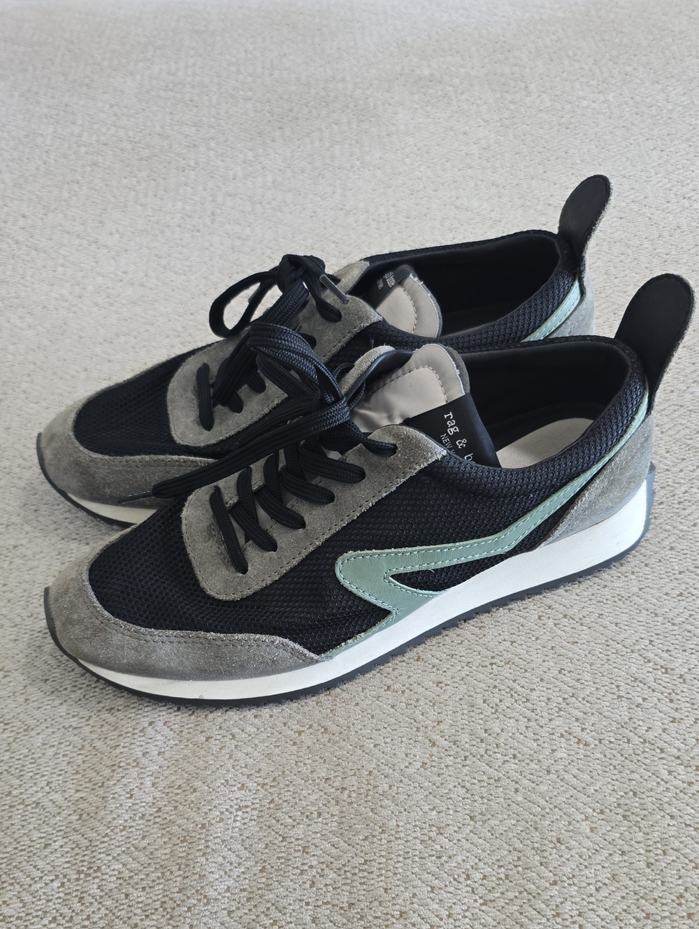 Rag & Bone Green Suede Black Retro Runner Tennis Shoes Sneakers - Size 8.5/38.5